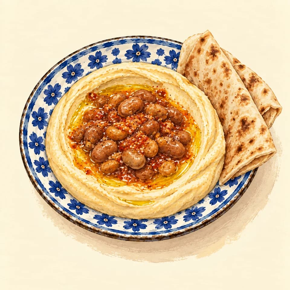 Illustration: Qudsiya: hummus with foul