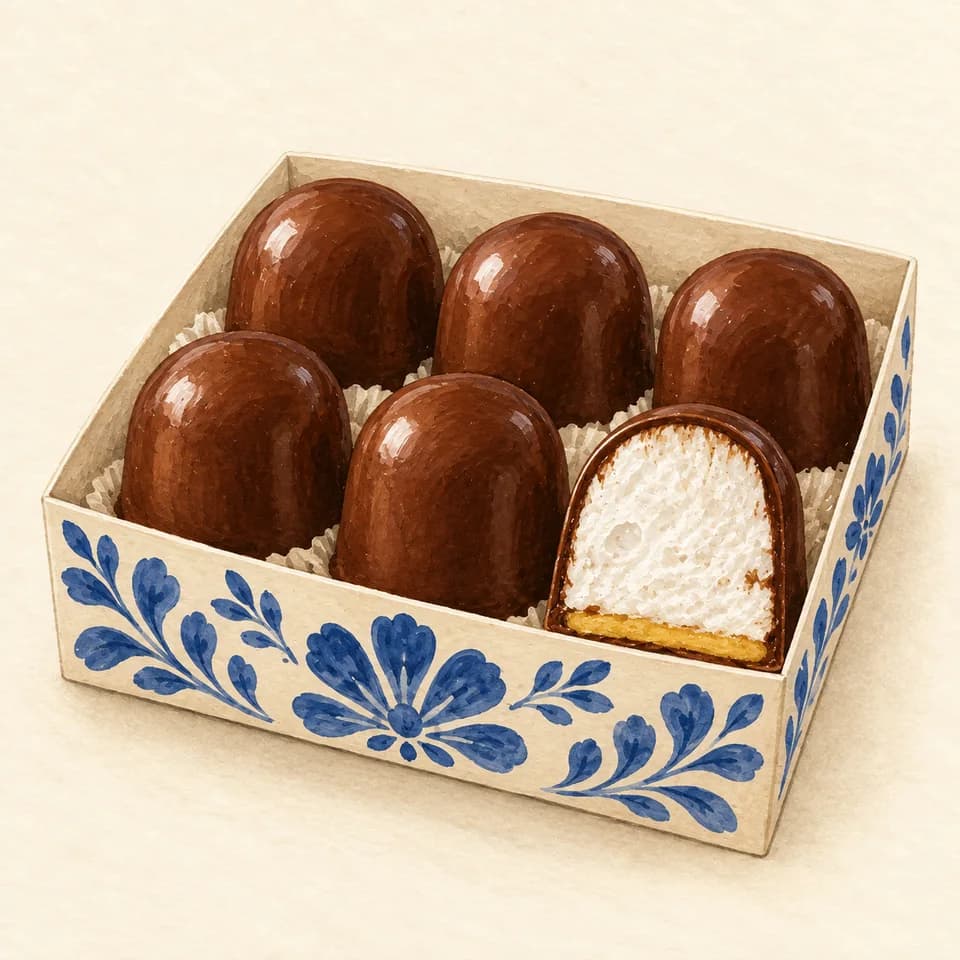Illustration: Vanilla flødebolle, box of six