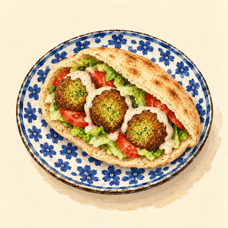 Editorial illustration of Falafel pita