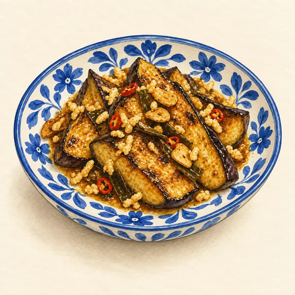 Editorial illustration of Grilled eggplant