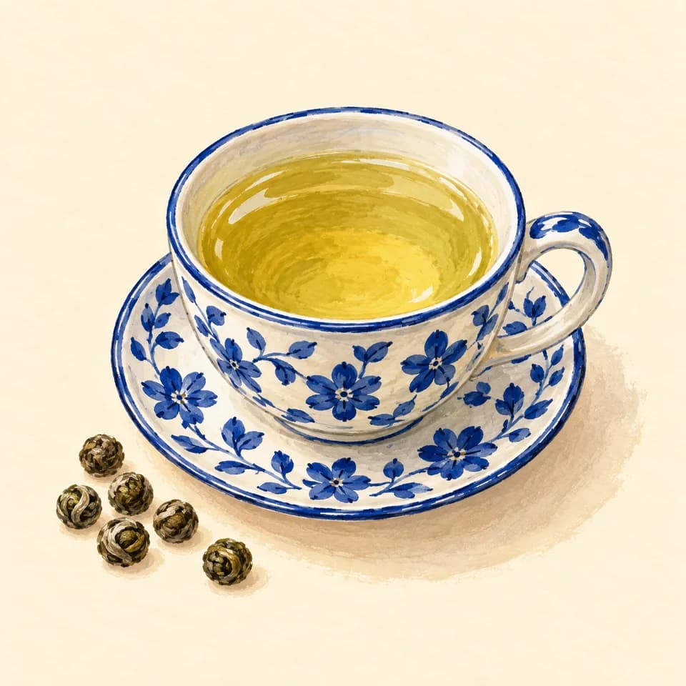 Editorial illustration of Jasmine Phoenix Pearl Tea