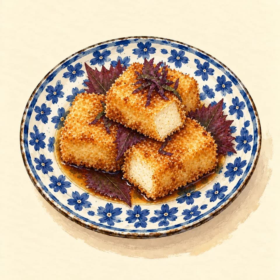 Editorial illustration of Panko-fried tofu