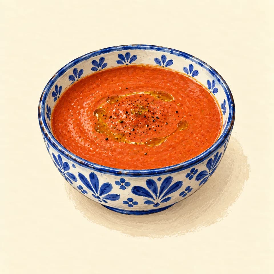 Editorial illustration of Gazpacho andaluz