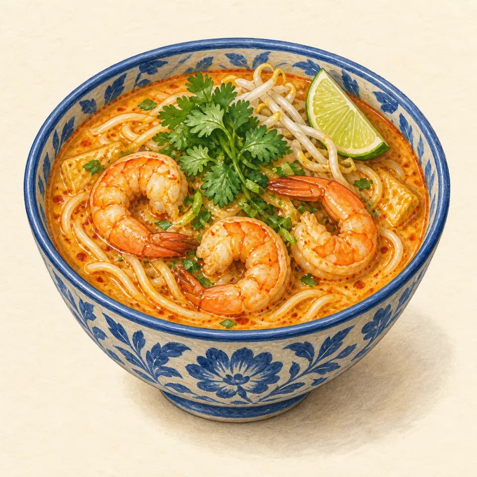 Illustration: Curry laksa with prawn