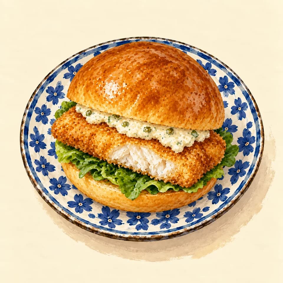 Editorial illustration of Fish burger