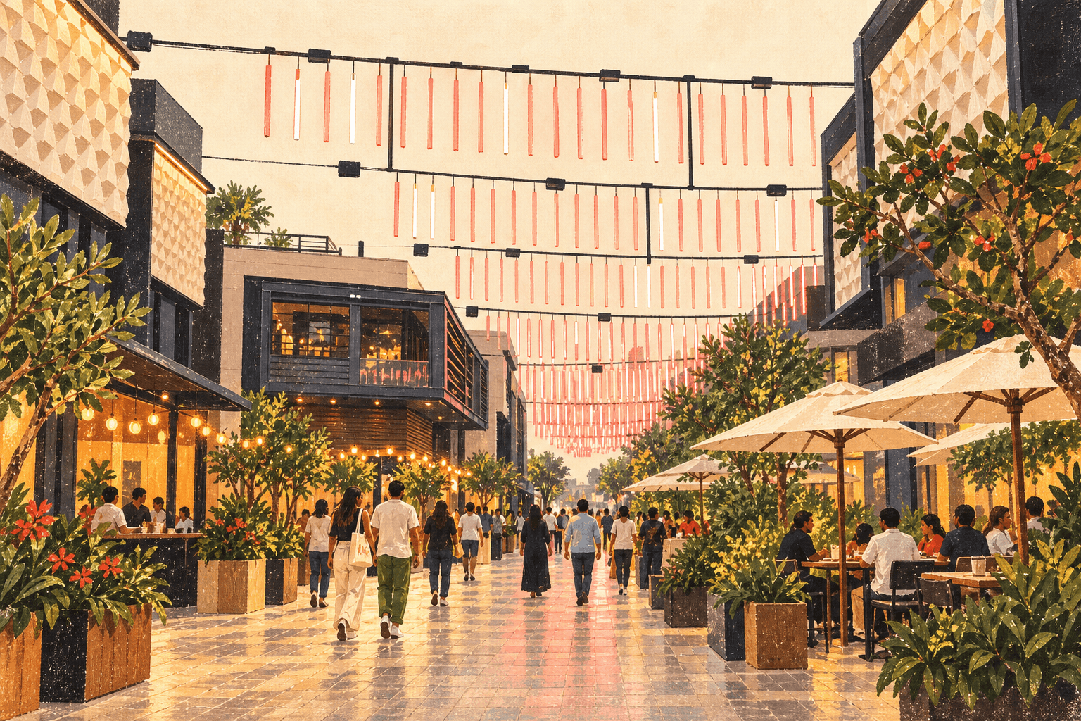 Illustration: Outdoor dining beneath the canopy at City Walk