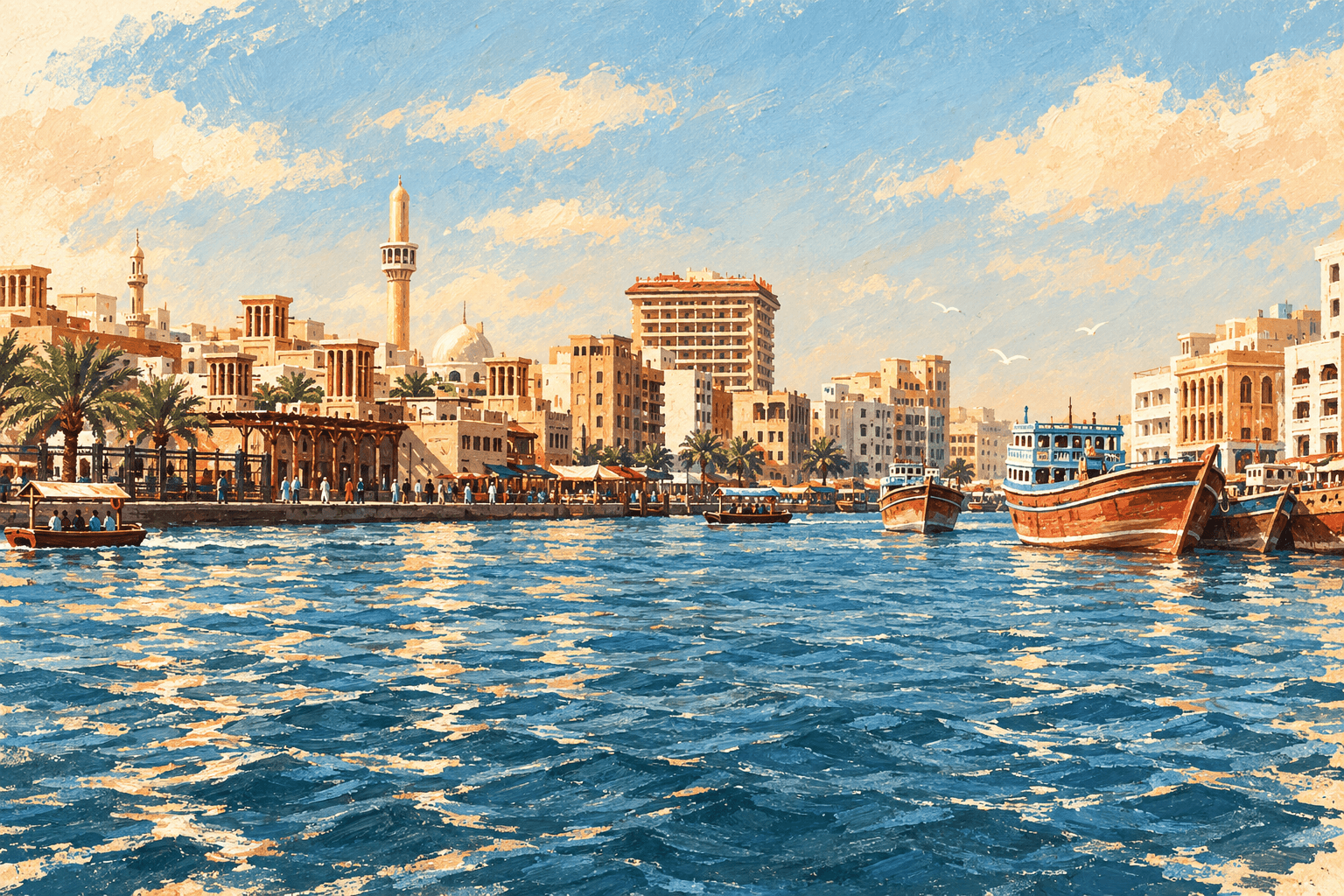 Illustration: Dubai Creek looking toward the Deira waterfront