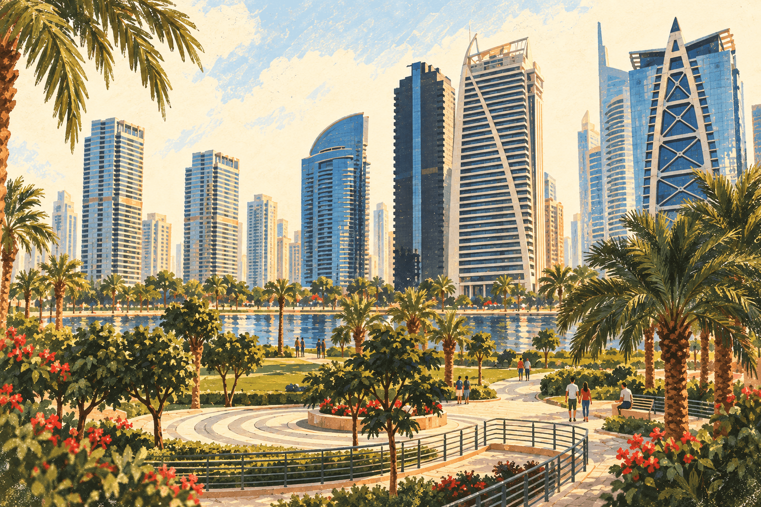 Illustration: JLT park and the surrounding towers
