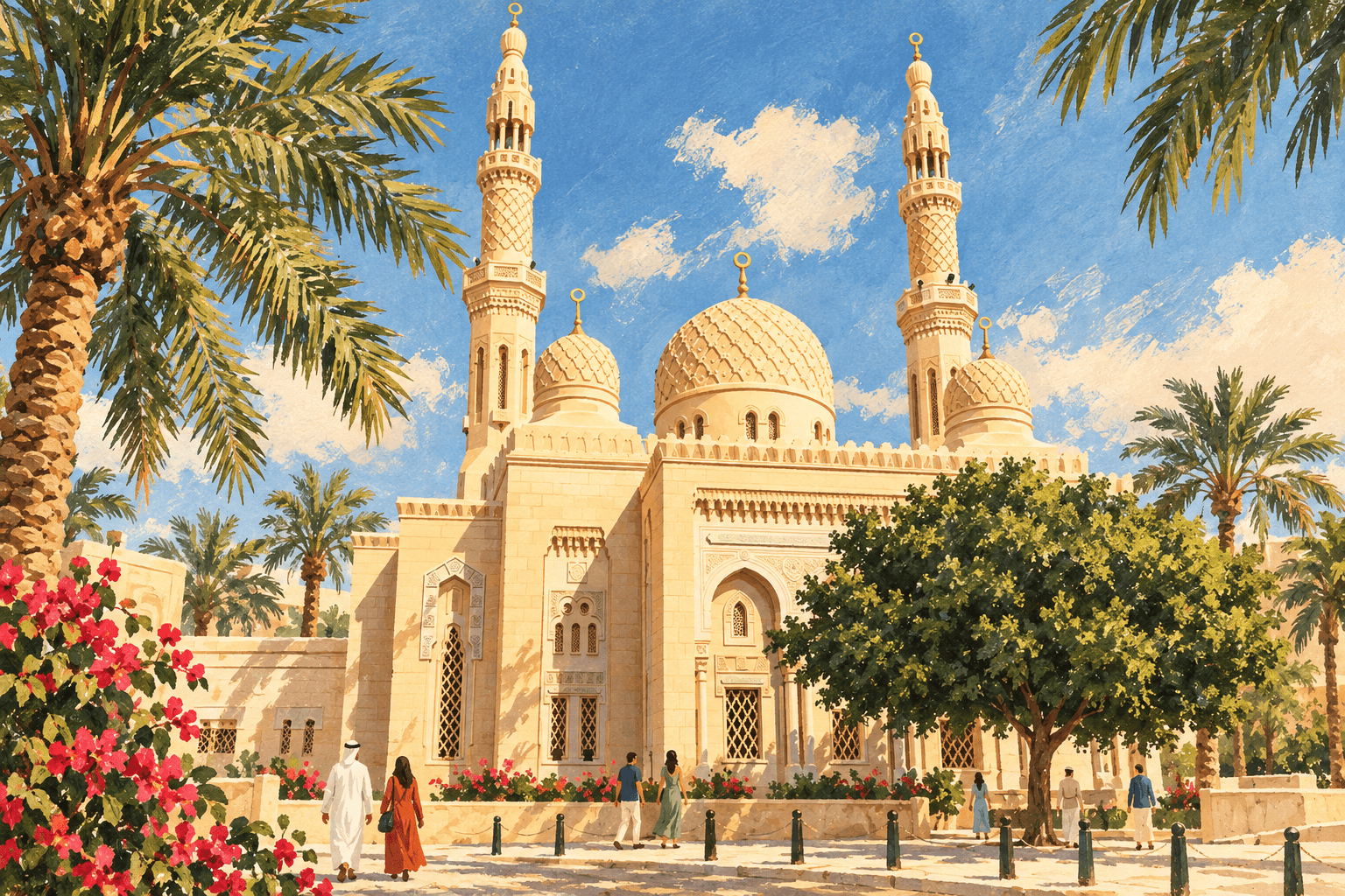 Illustration: Jumeirah Mosque with its domes and minarets