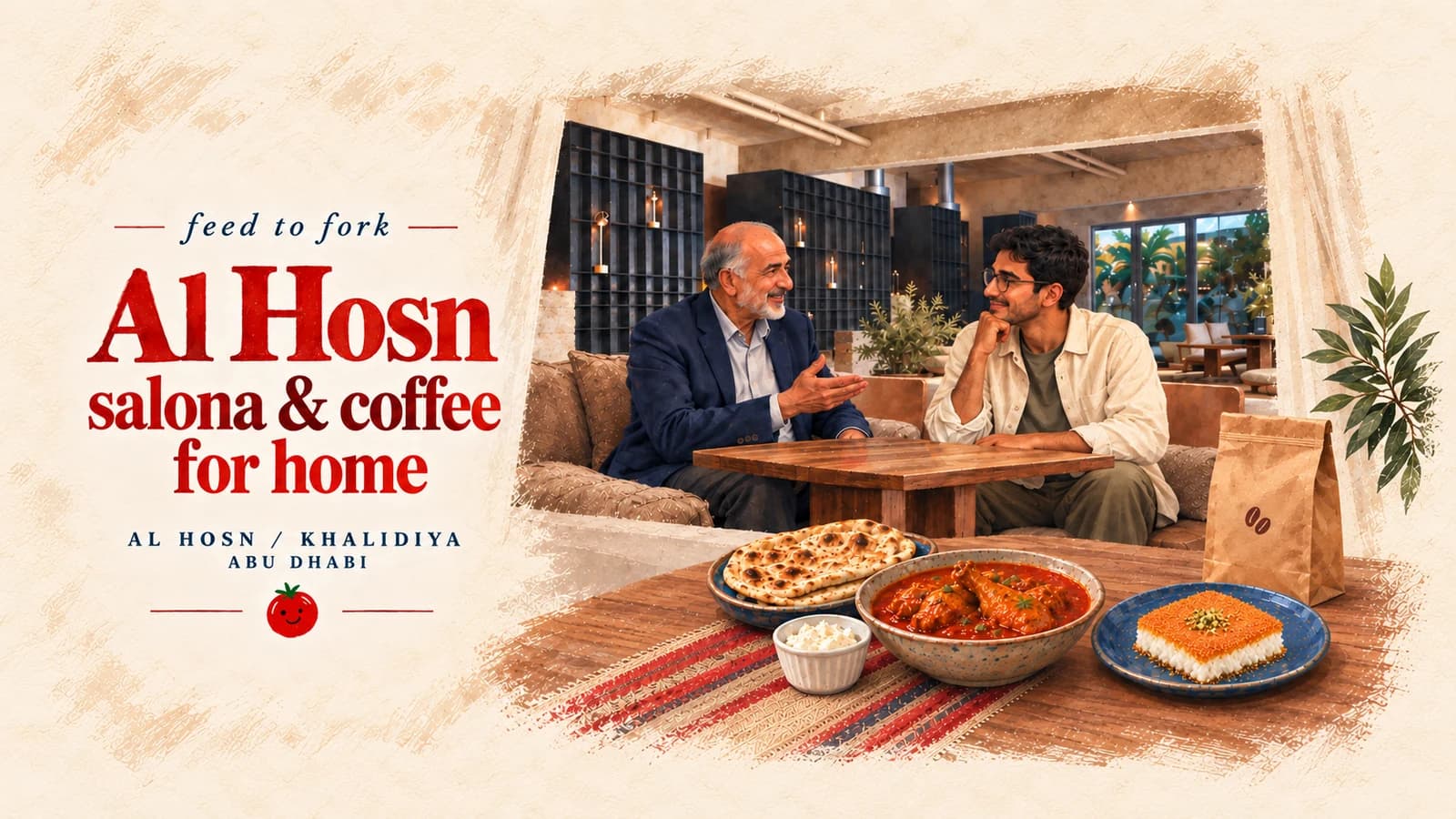 Editorial illustration · Al Hosn salona and Khalidiya coffee shopping