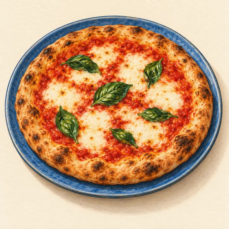 Editorial illustration of Margherita Pizza