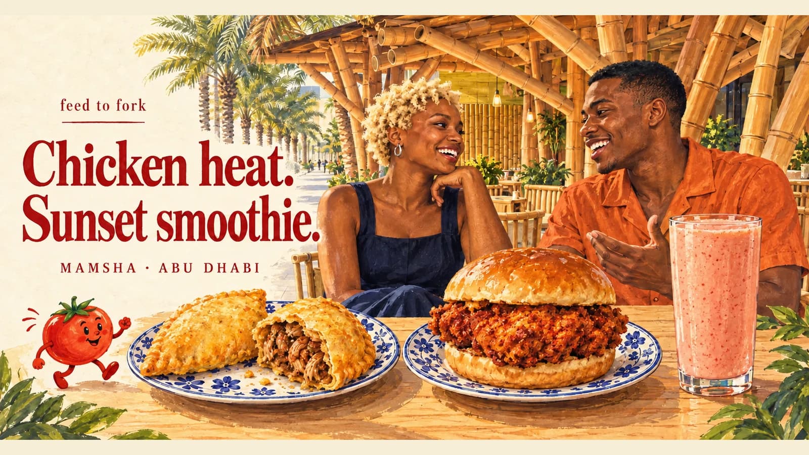 Editorial illustration · Choose your chicken heat along Mamsha