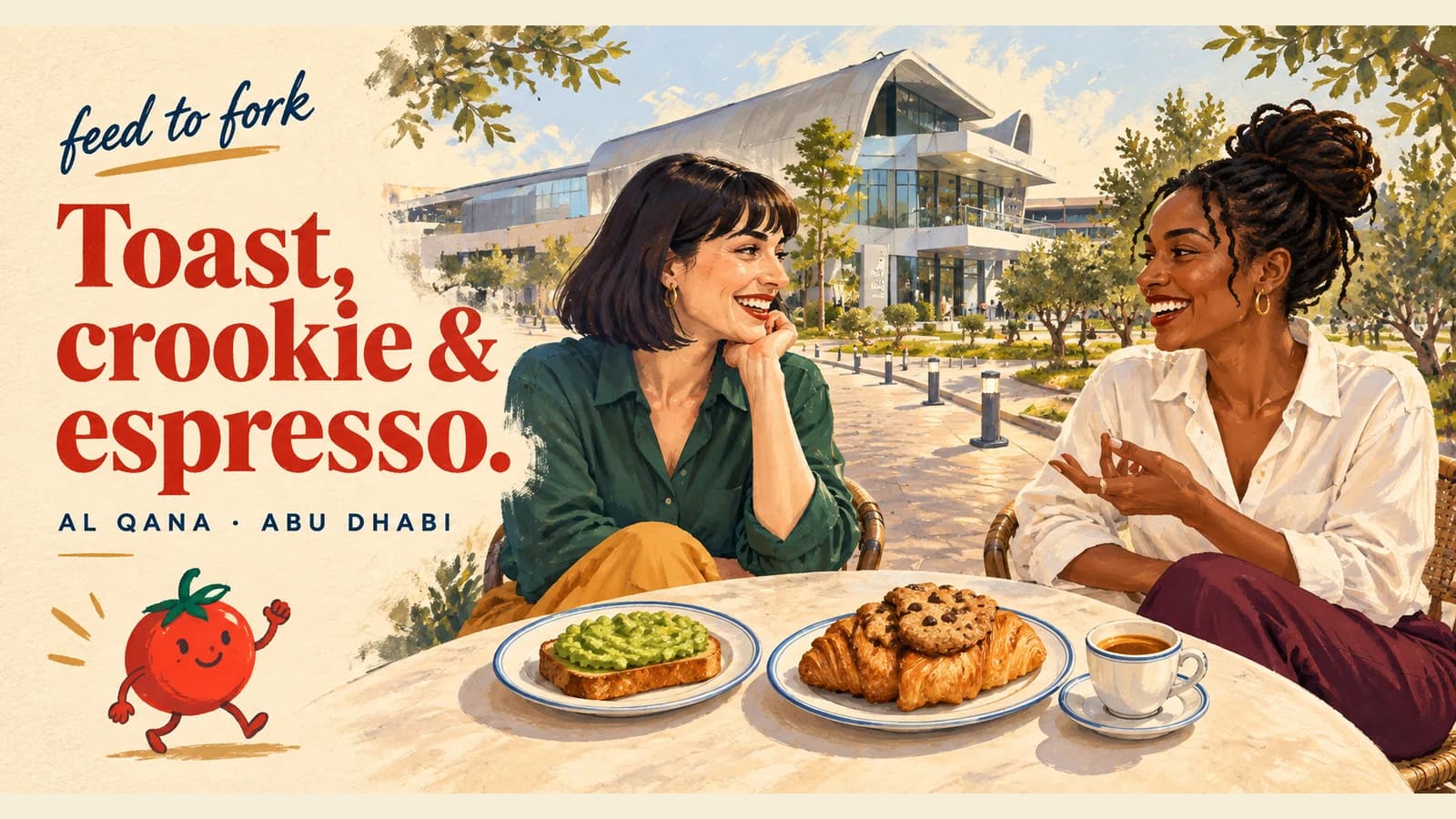 رسم توضيحي · فطور القناة: توست وكروكي وإسبريسو