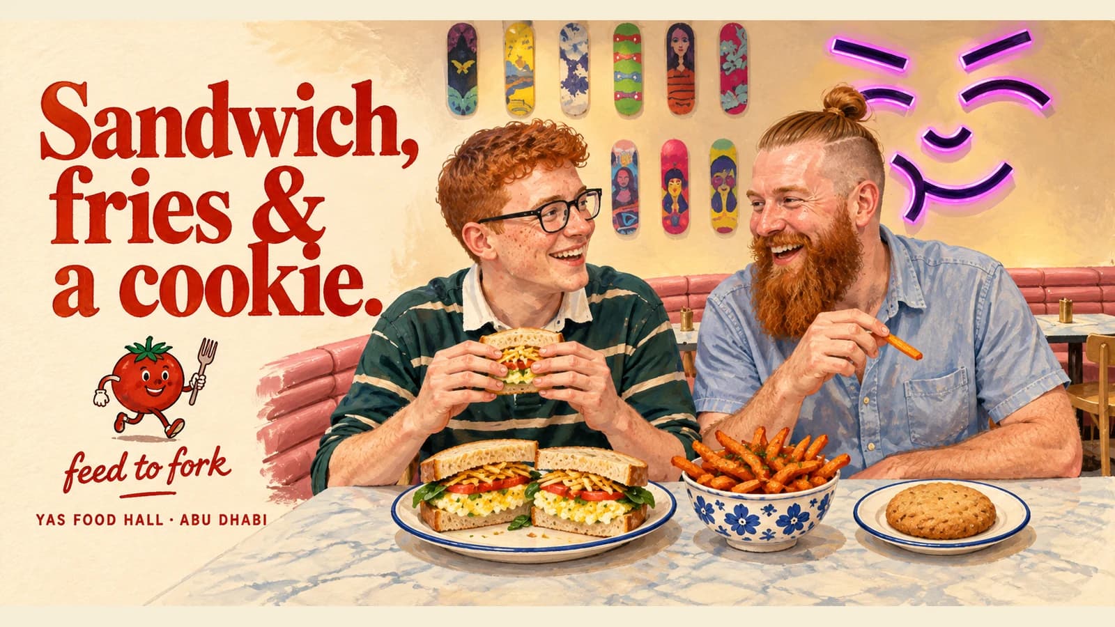 Editorial illustration · An egg-sandwich lunch at Yas Food Hall