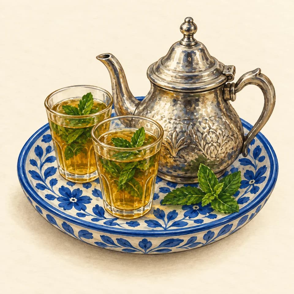 رسم توضيحي لطبق أتاي مغربي كبير