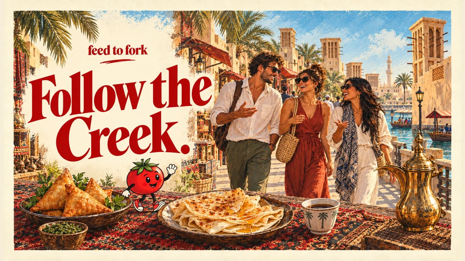 Editorial illustration · Creek samboosa, regag and gahwa