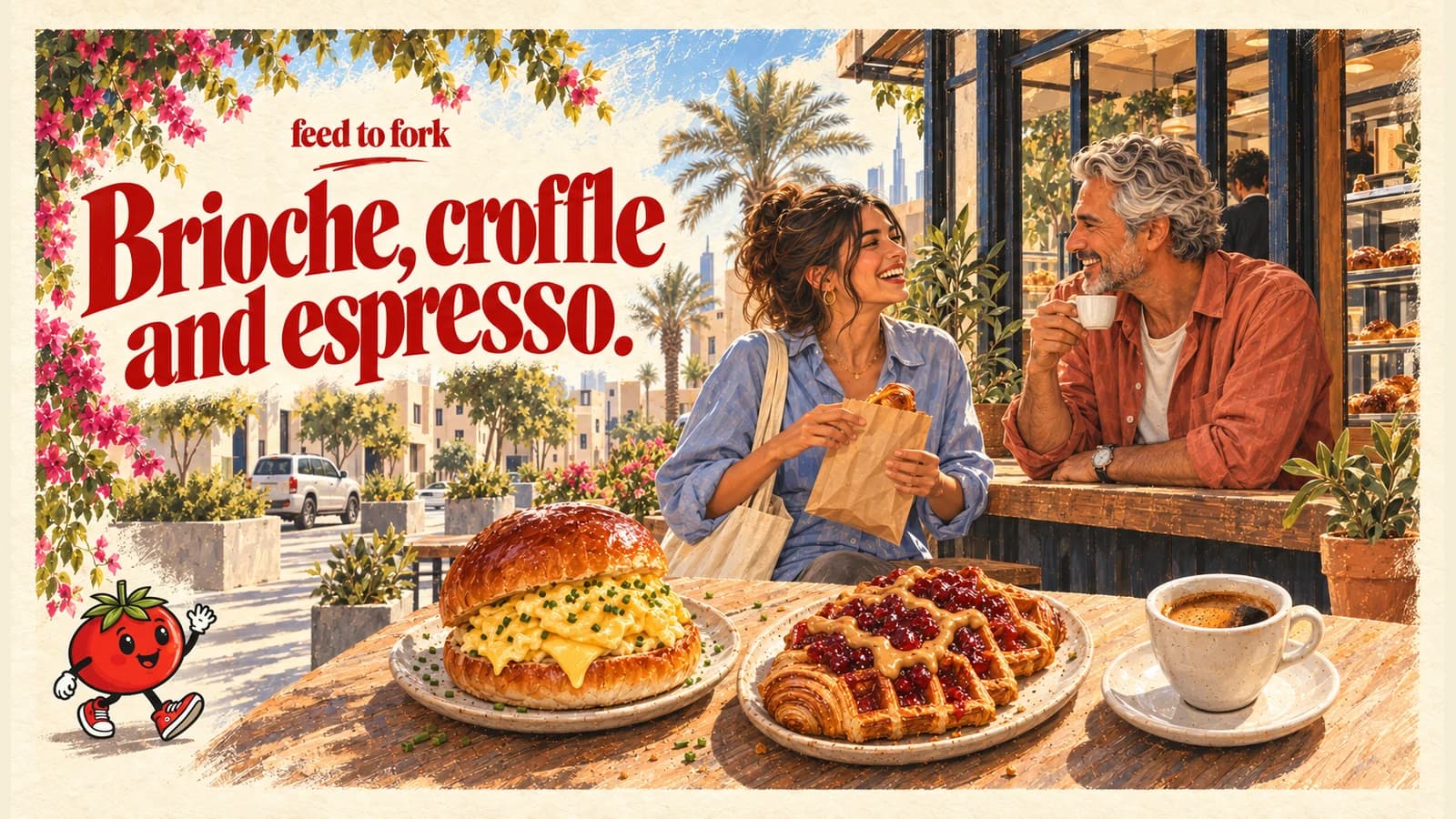 Editorial illustration · Nad Al Hamar: brioche, croffle and espresso