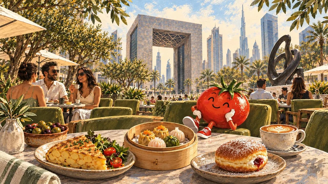 Editorial illustration · DIFC lunch: tortilla, dim sum and a doughnut