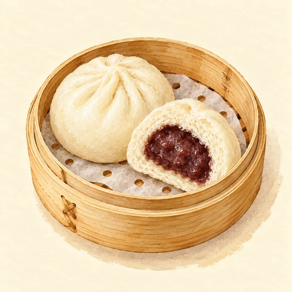 Editorial illustration of Red bean bun