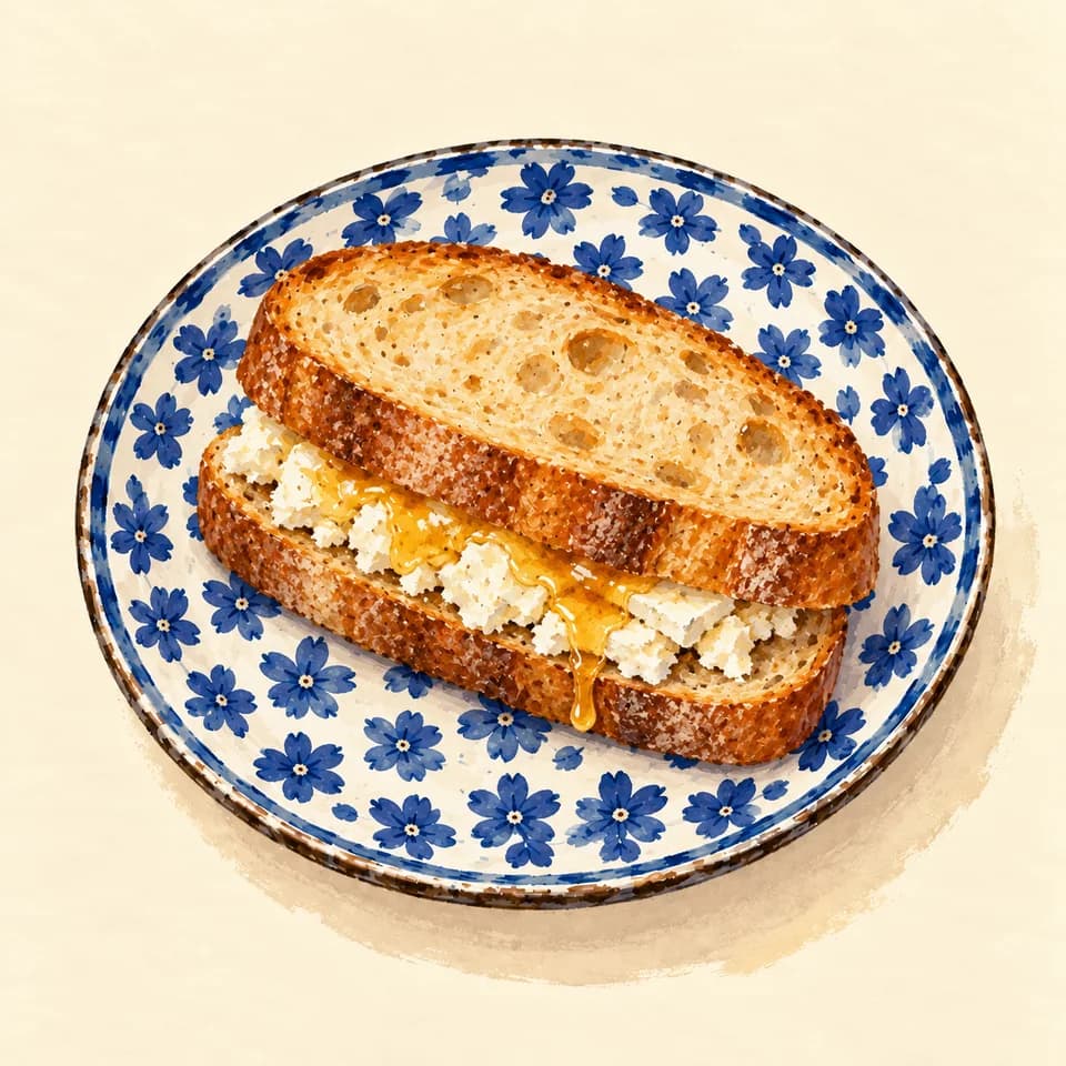 Editorial illustration of Honey Feta Sandwich