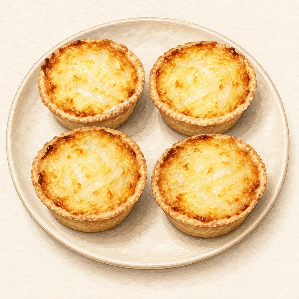 Editorial illustration of Macapuno Tarts, Four Pieces at Hot Tinapay