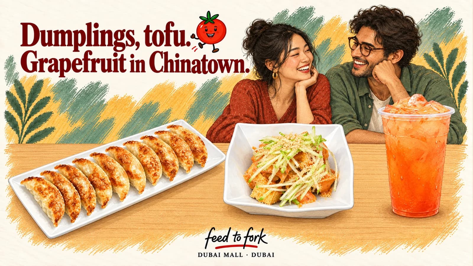 Editorial illustration · Chinatown: dumplings, apple tofu and grapefruit tea