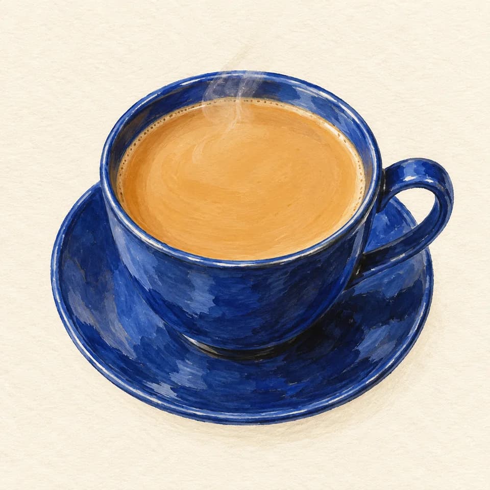 رسم تحريري لطبق شاي فيلي بالزعفران في FiLLi Café؛ ليس صورة فوتوغرافية للمكان