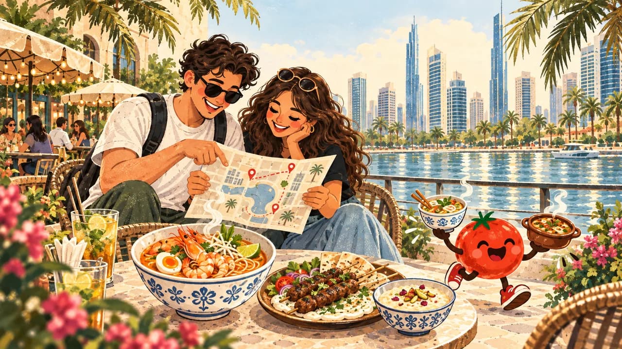 Editorial illustration · JLT Cluster D: laksa, kafta and kheer