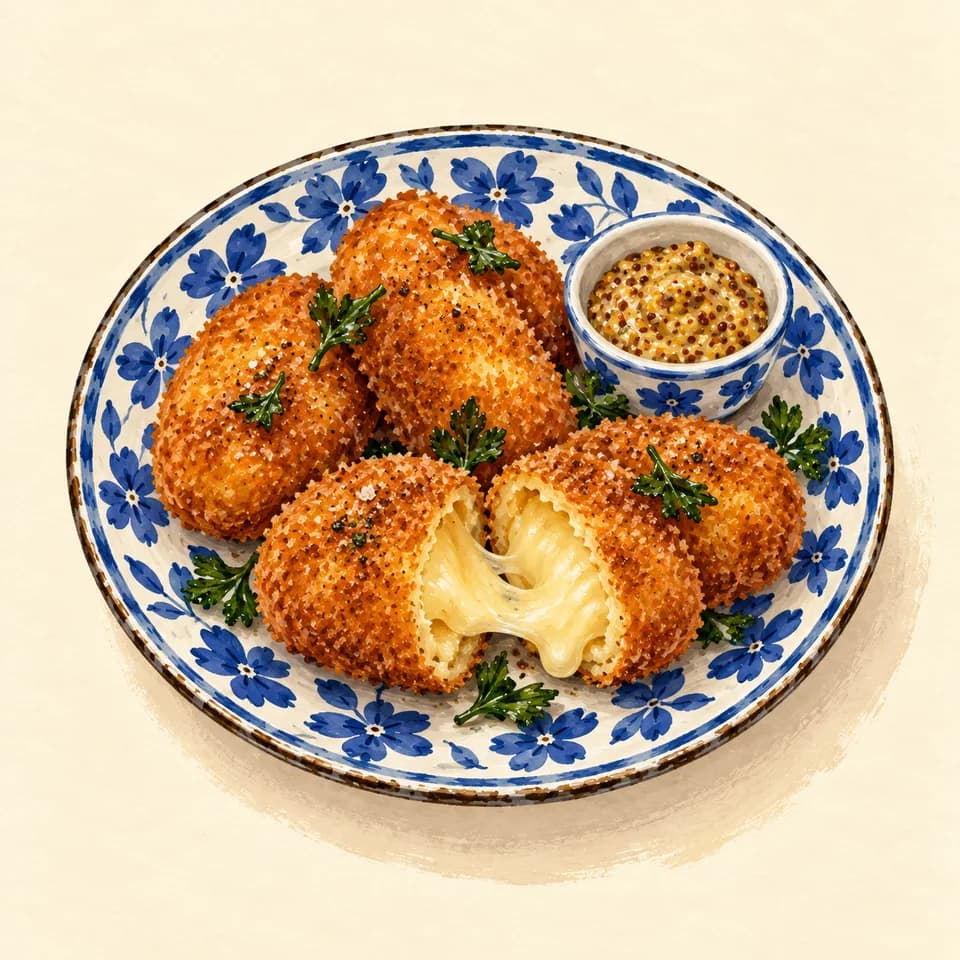 Editorial illustration of Van Tricht cheese croquettes