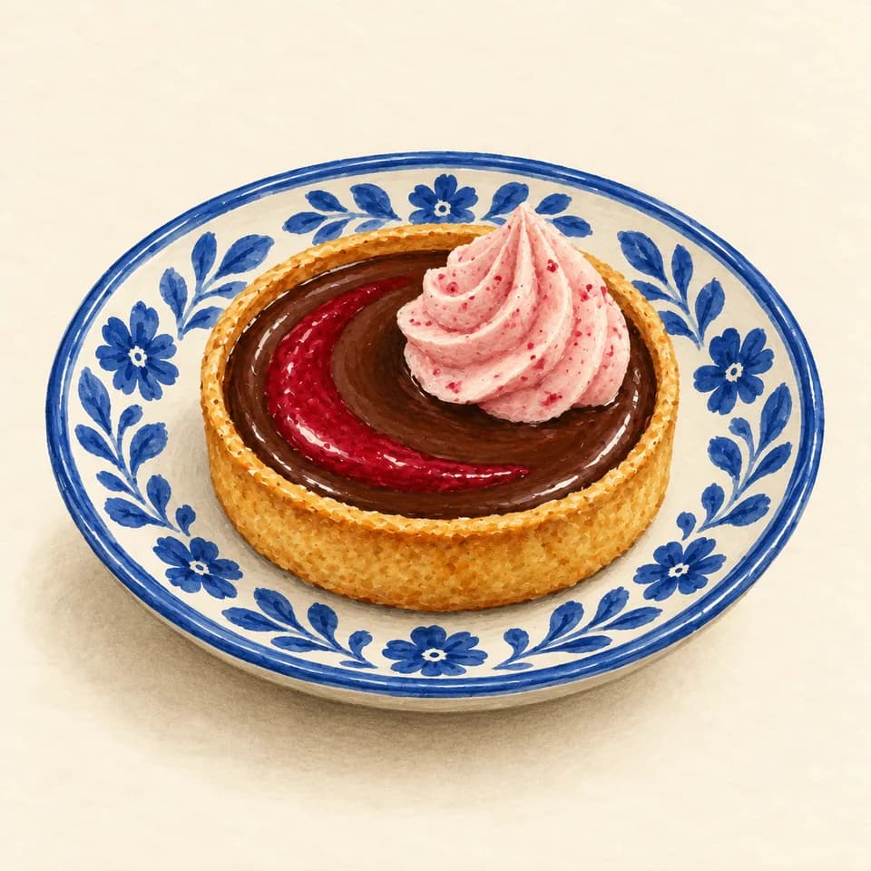 Editorial illustration of Chocolate raspberry tart