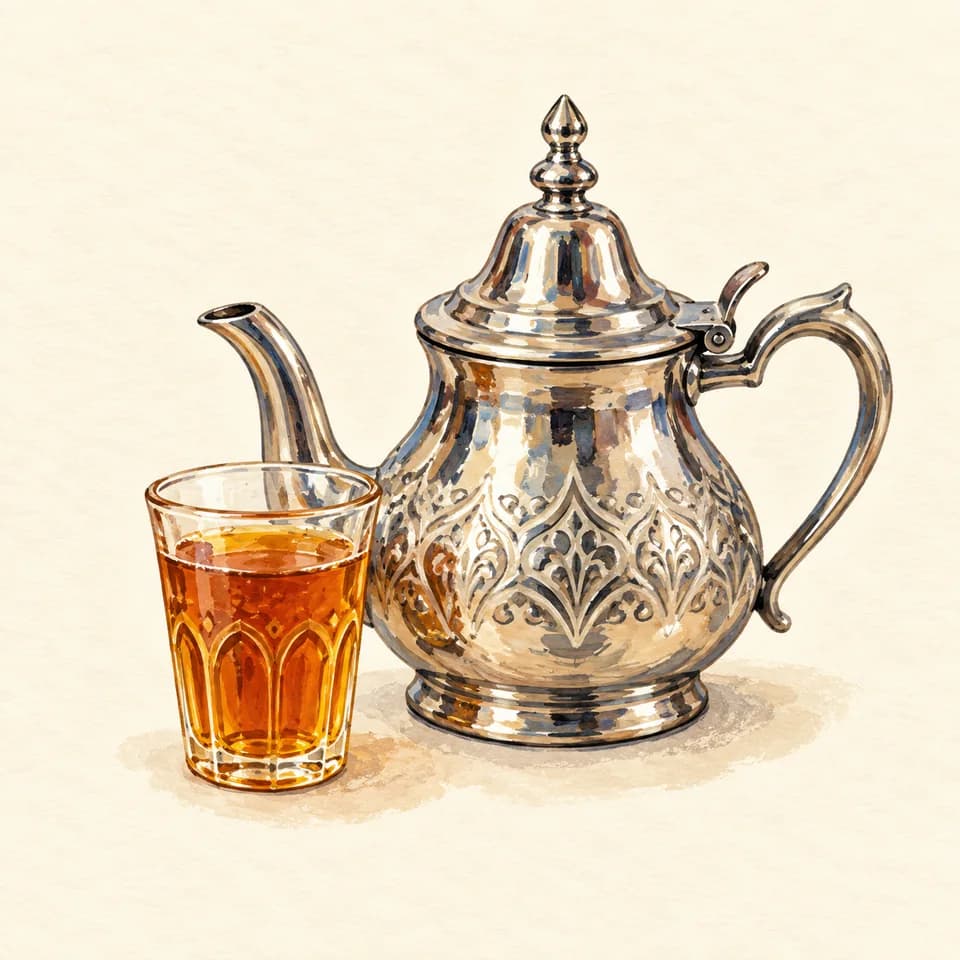 رسم توضيحي لطبق شاي مغربي