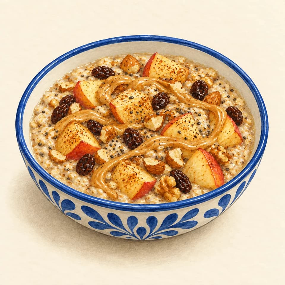 Editorial illustration of Spiced Apple Bircher Muesli